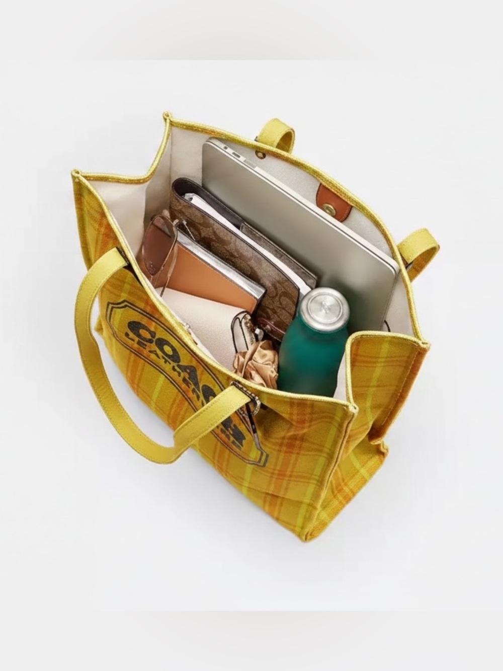 Coach Outlet Canvas Tote Bag With Plaid Print ☀️ - Picture 11 of 12
